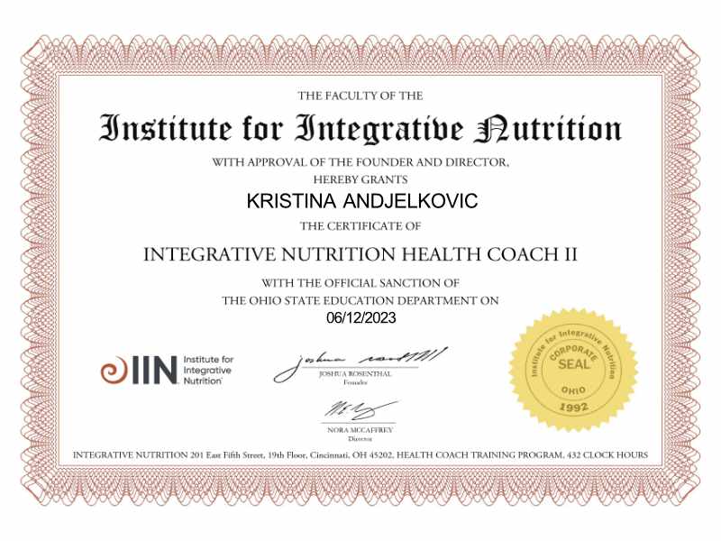 integrative nutrition certificate
